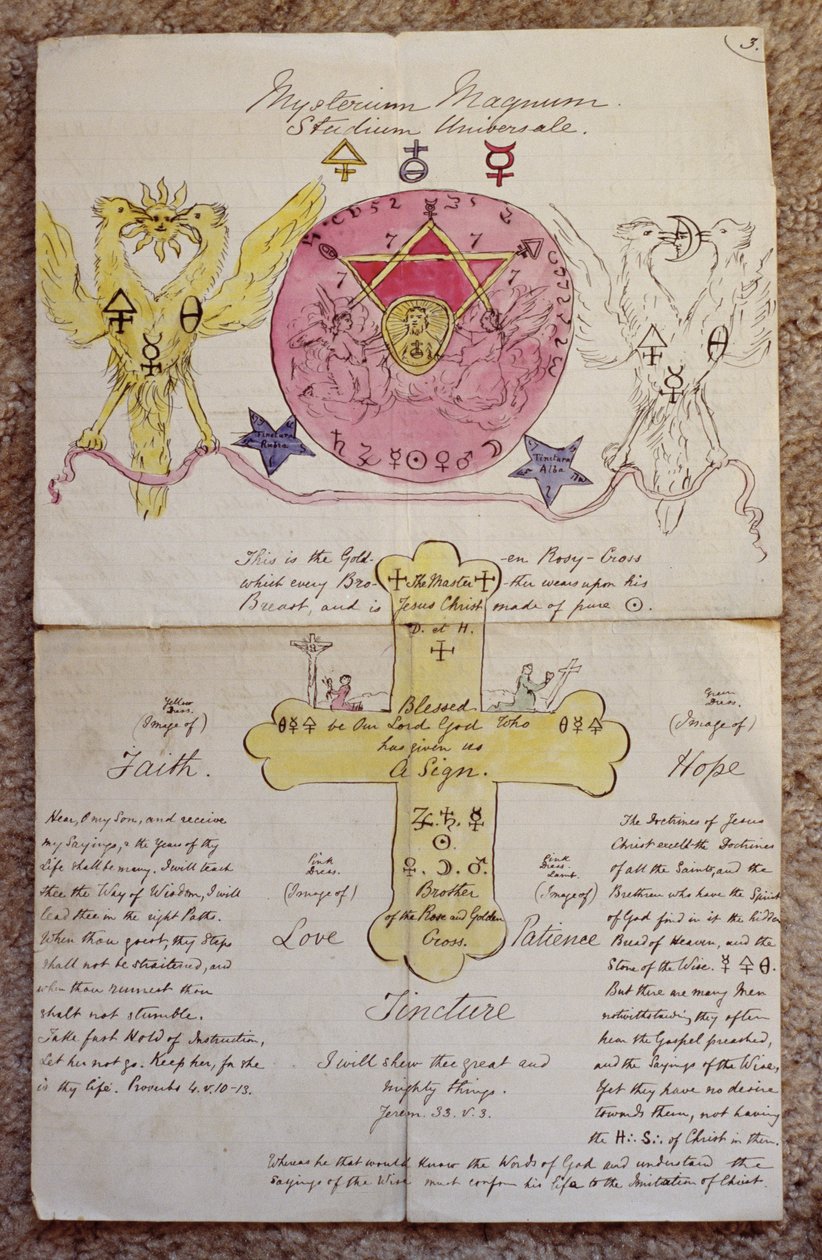 Alkuperäinen karkea muotoilu "Rose-croix"-lamenille, 1888 (muste ja wc paperilla) tekijältä William Wynn Westcott