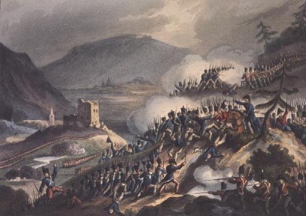 Castallan taistelu, 13. huhtikuuta 1813, kaiverrus Thomas Sutherland (s. 1785), 1813 tekijältä William after Heath