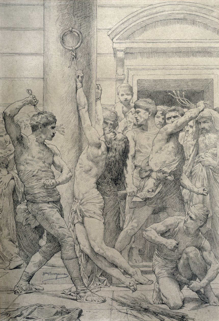 The Flagellation of Christ, n.1881 (hiili paperilla) tekijältä William Adolphe Bouguereau