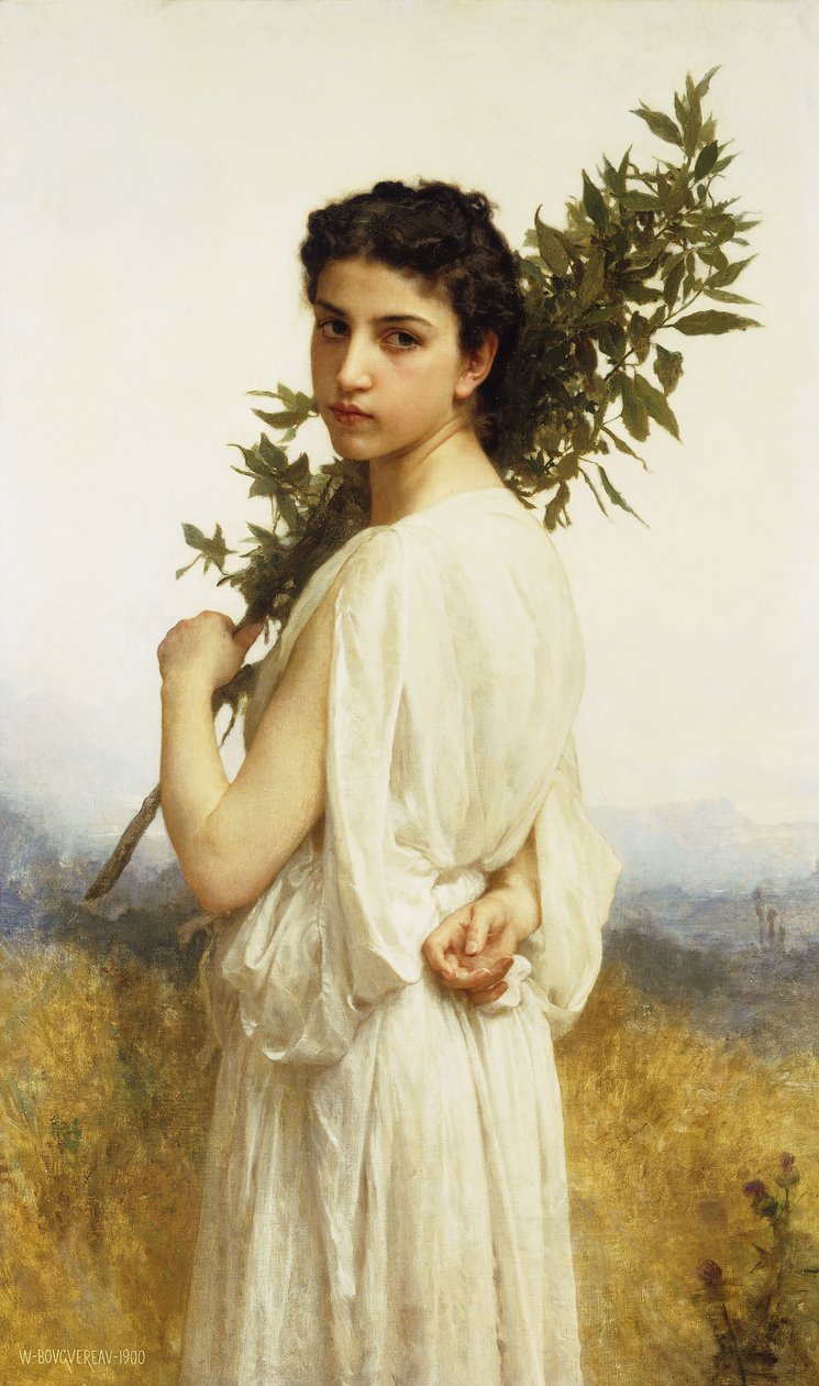 Nymfi, jolla on laakerinoksa, 1900 tekijältä William Adolphe Bouguereau