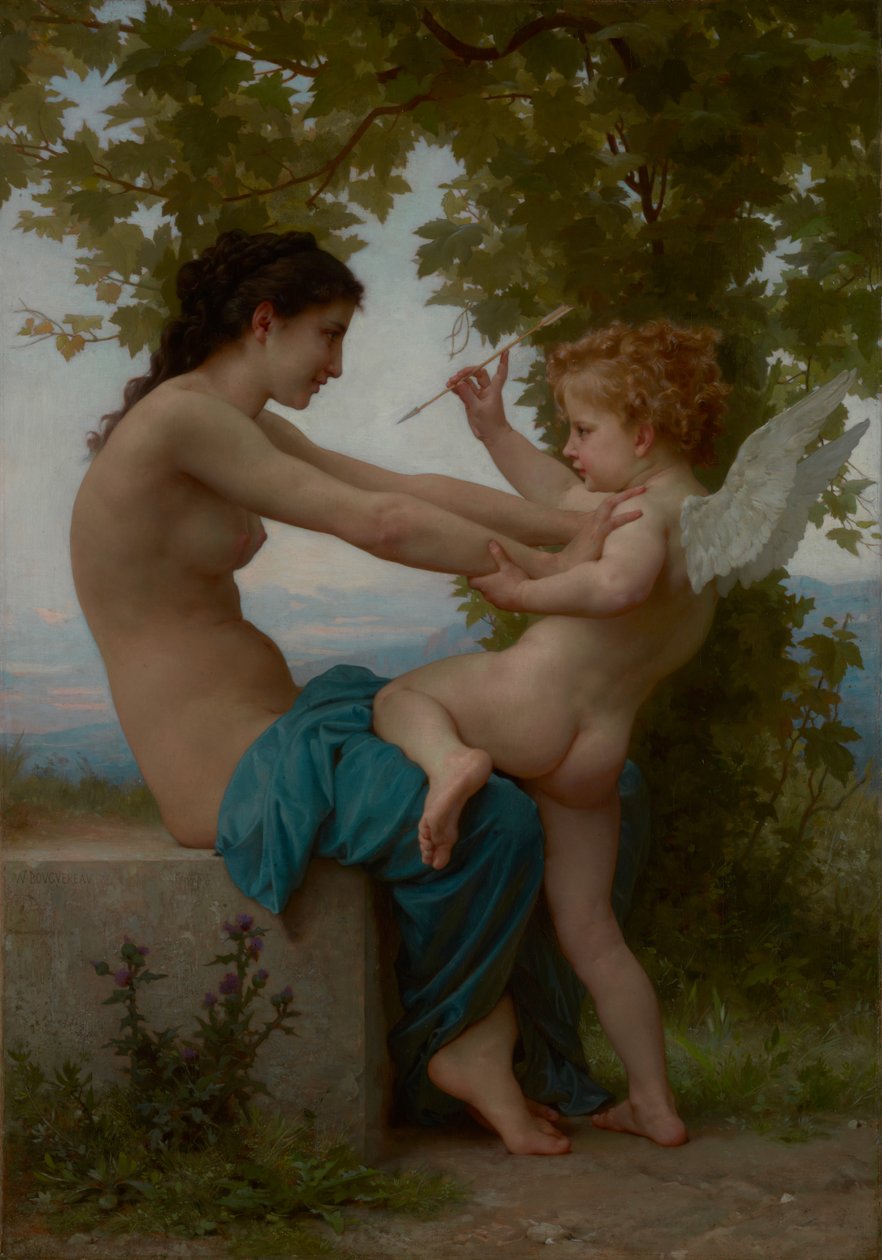 Nuori tyttö puolustautuu Amorilta tekijältä William-Adolphe Bouguereau
