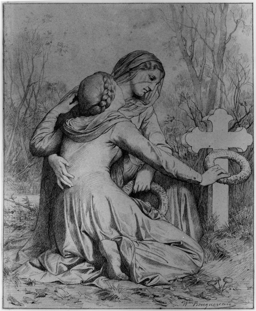 Surevat naiset polvistuneina haudalla tekijältä William-Adolphe Bouguereau