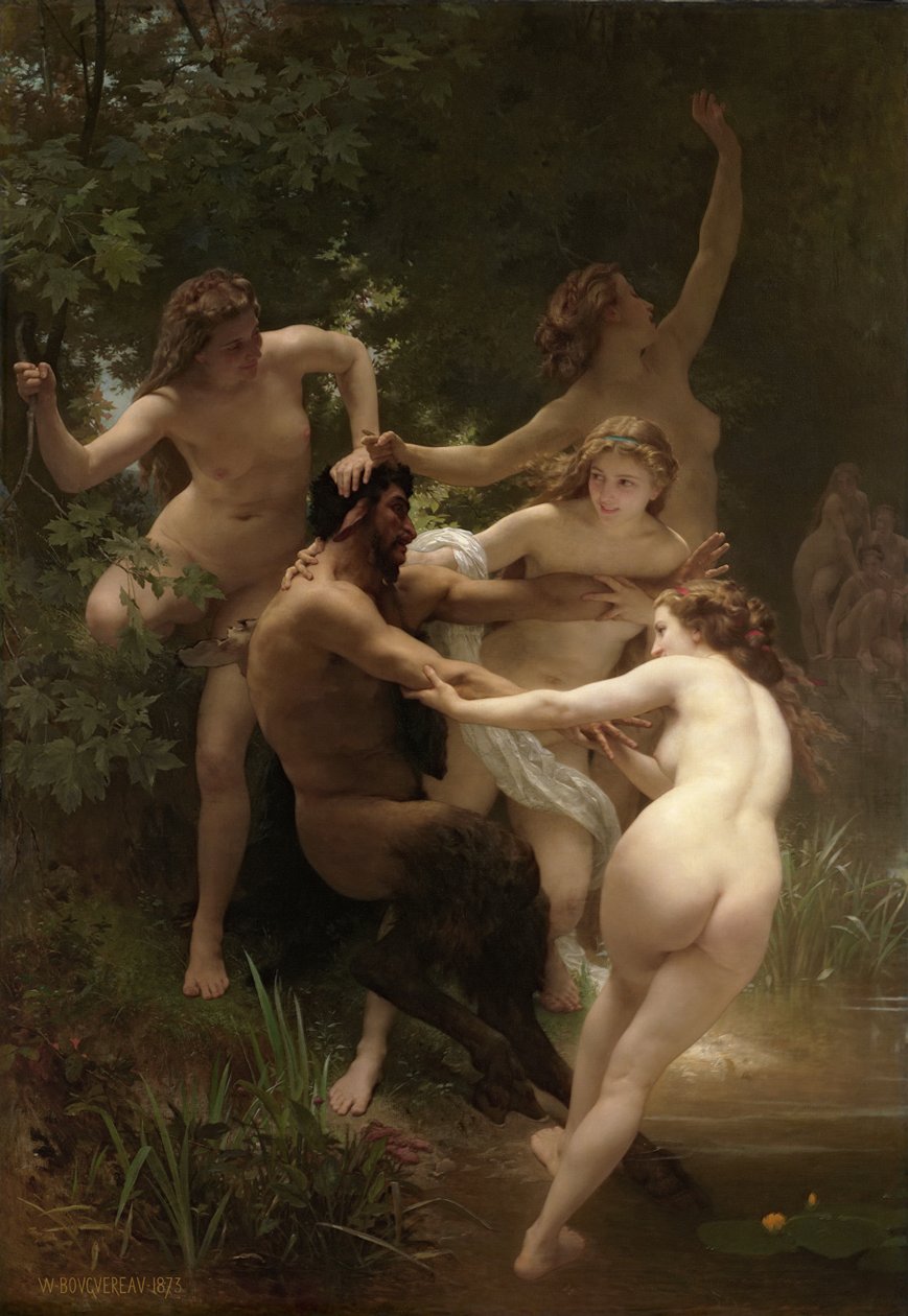 Nymfit ja satyyrin tekijältä William-Adolphe Bouguereau