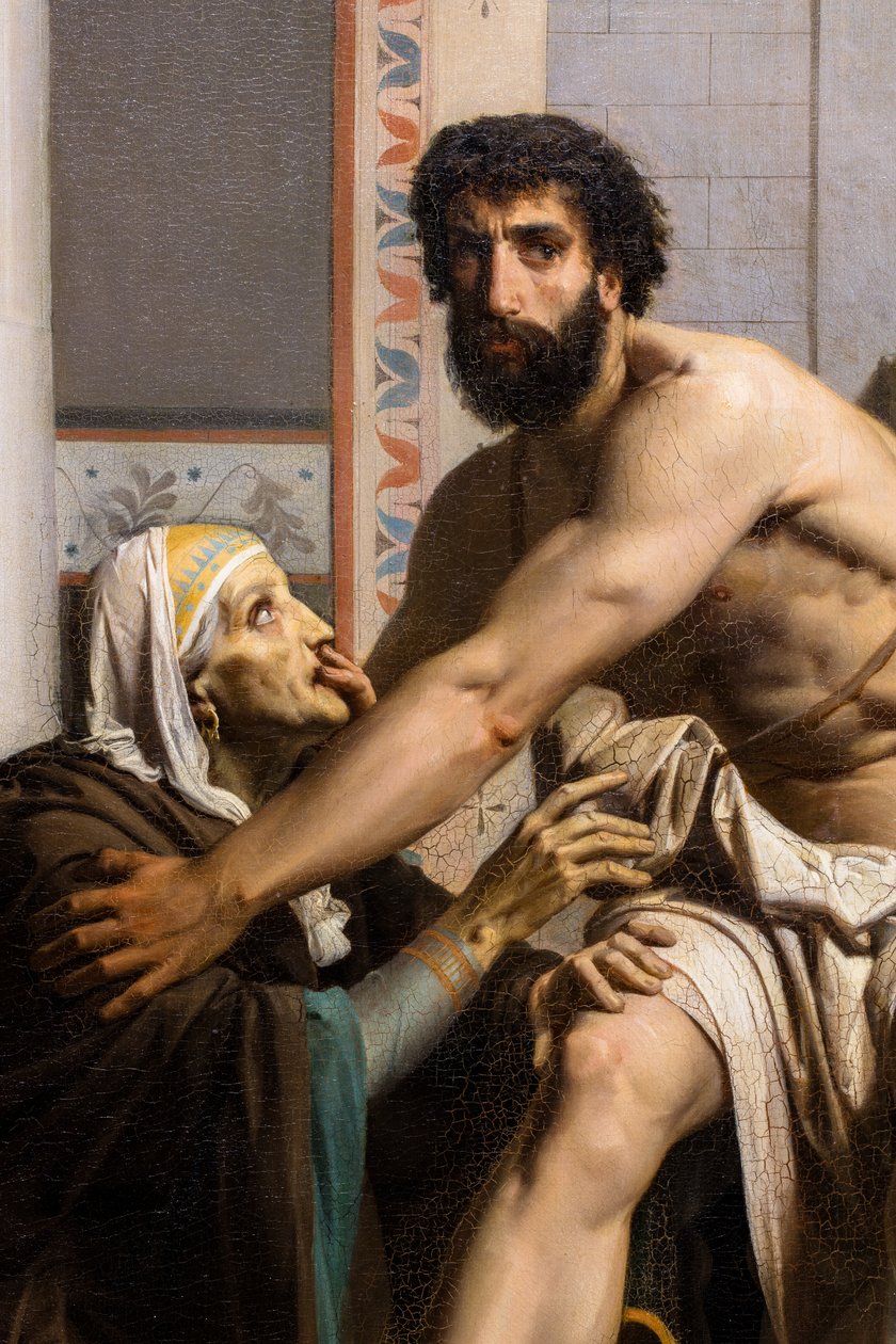 Odysseus tunnistaa hoitajansa palatessaan Troijasta tekijältä William Adolphe Bouguereau