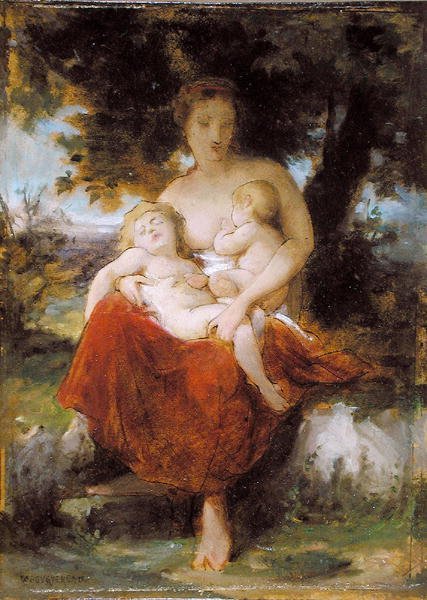 Luonnos hyväntekeväisyyteen (öljy paperille asetettu paneeliin) tekijältä William Adolphe Bouguereau