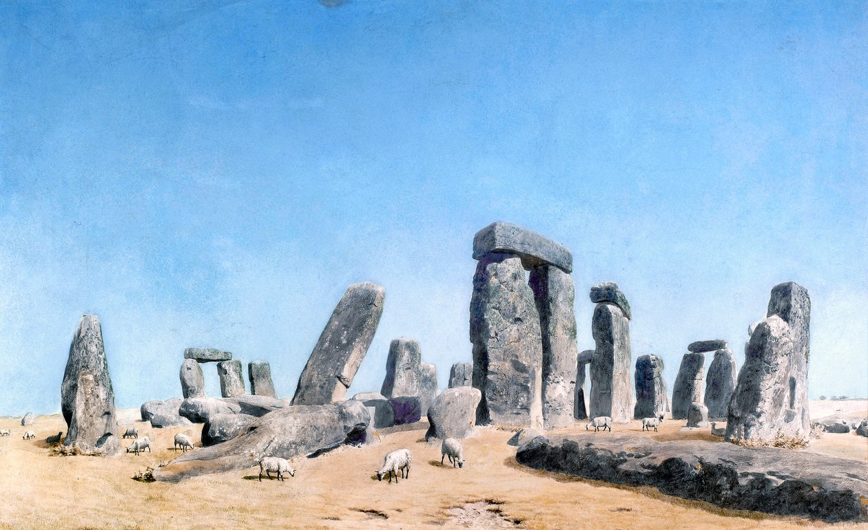 Lampaat laiduntavat Stonehengessä (vesiväri) tekijältä William (1789 1862) Turner