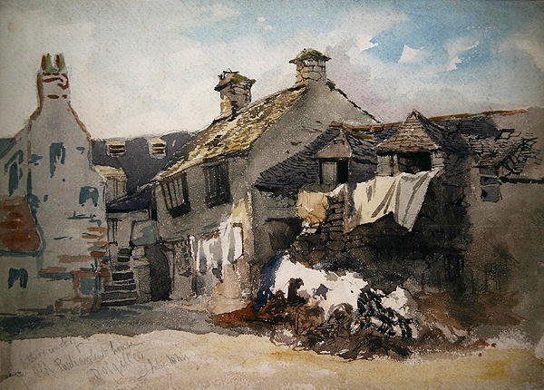 Vanhan parlamenttitalon sisätuomioistuin, Dolgelley, Pohjois-Wales (akvarelli paperille) tekijältä William Evans