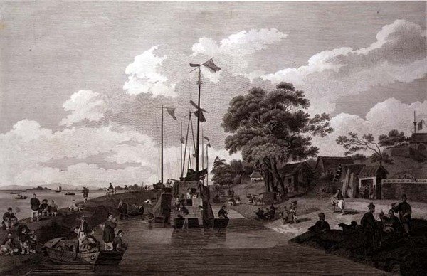 Näkymä Pao-Yng-järvelle, jossa sen erottaa Grand Canalista Maan pengerrys, kaiverrettu William (1747-1810) ja Elizabeth Ellis, pubi. kirjoittanut G. Nicol tekijältä William (after) Alexander