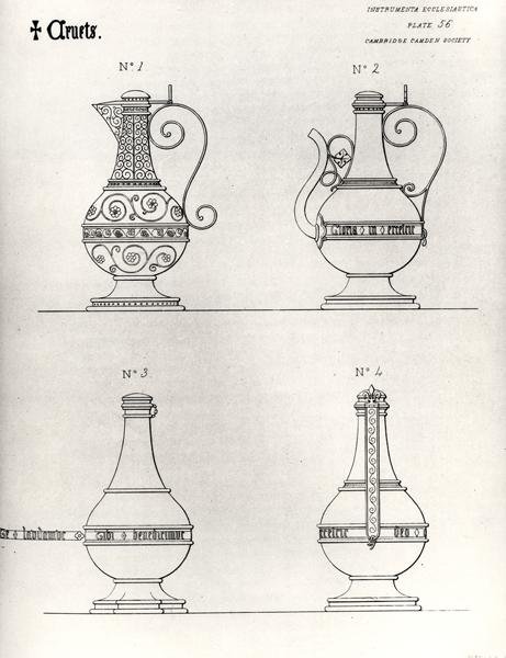 Cruets, kuvitus "Instrumenta Ecclesiastica", Series One, levy 56, kaiverrus Thomas Turnbull, julkaistu 1846 (litho) (m/v kuva) tekijältä William (after) Butterfield
