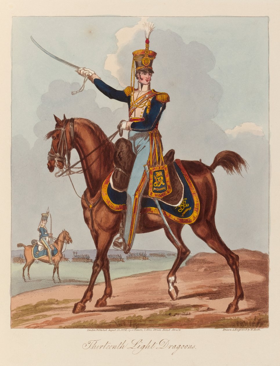 Kolmastoista Light Dragoons    (akvatinta, värillinen) tekijältä William (after) Heath