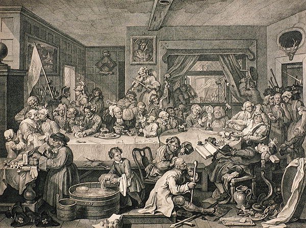 An Election Entertainment, teoksesta "The Works of William Hogarth", julkaistu 1833 (kaiverrus) tekijältä William (after) Hogarth