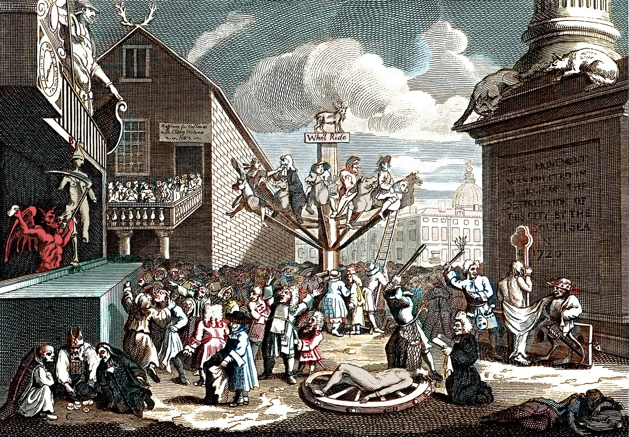 Etelämeren suunnitelman tunnuskuva tekijältä William (after) Hogarth