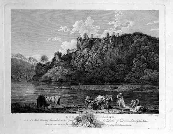 Näkymä Lismoren linnasta, Waterfordin kreivikunnasta, Irlannista, kaiverrus Thomas Milton (1743-1827) 1786 (kaiverrus) tekijältä William (after) Pars