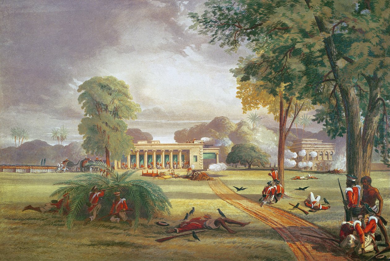 Arrah-talon puolustus vuonna 1857 (värilitho) tekijältä William (after) Taylor