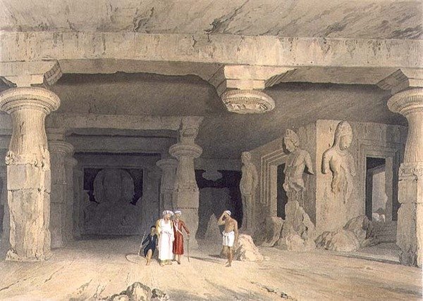 Interior ng Great Cave Temple of Elephanta, malapit sa Bombay, noong 1803, mula sa Volume II ng 