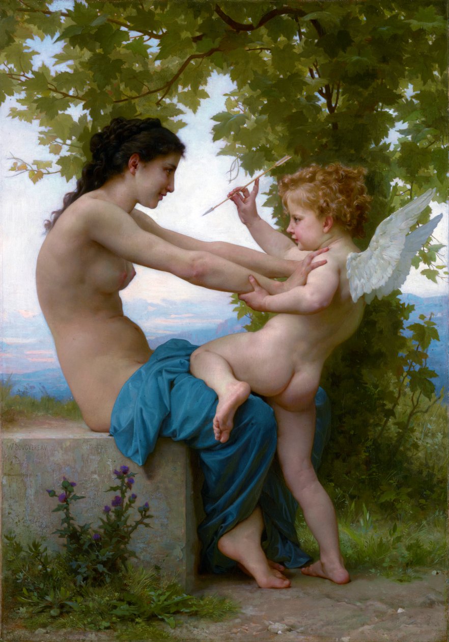 Nuori tyttö puolustamassa itseään Erosta vastaan tekijältä William Adolphe Bouguereau