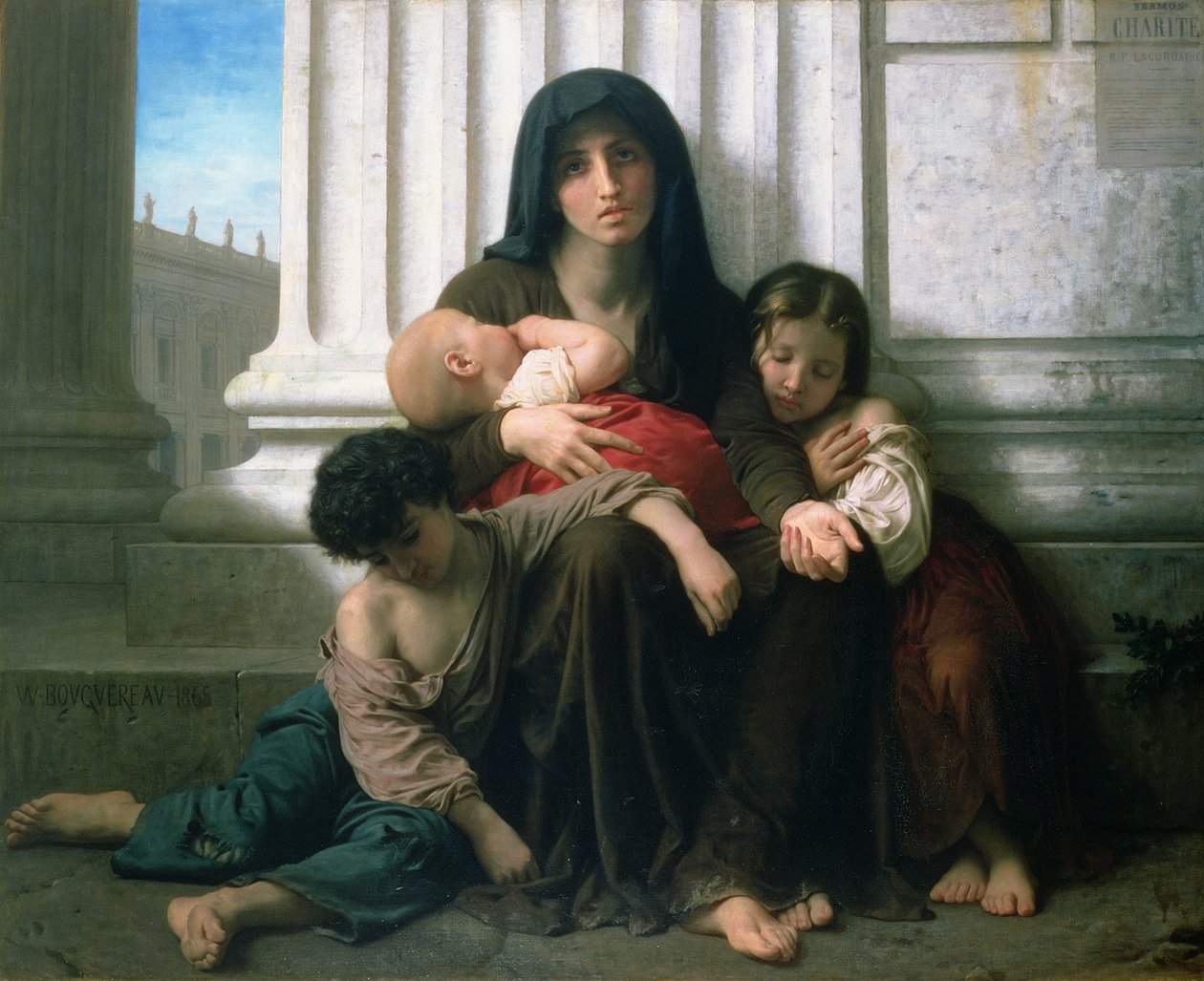 Hyväntekeväisyys tai köyhä perhe", 1865 tekijältä William Adolphe Bouguereau