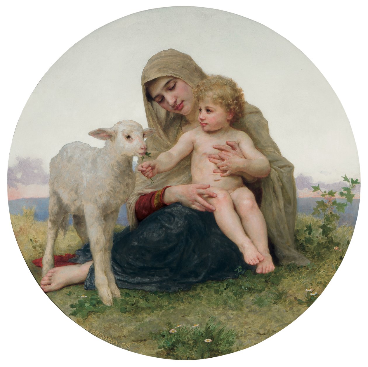 Neitsyt Karitsan kanssa, 1903 tekijältä William Adolphe Bouguereau