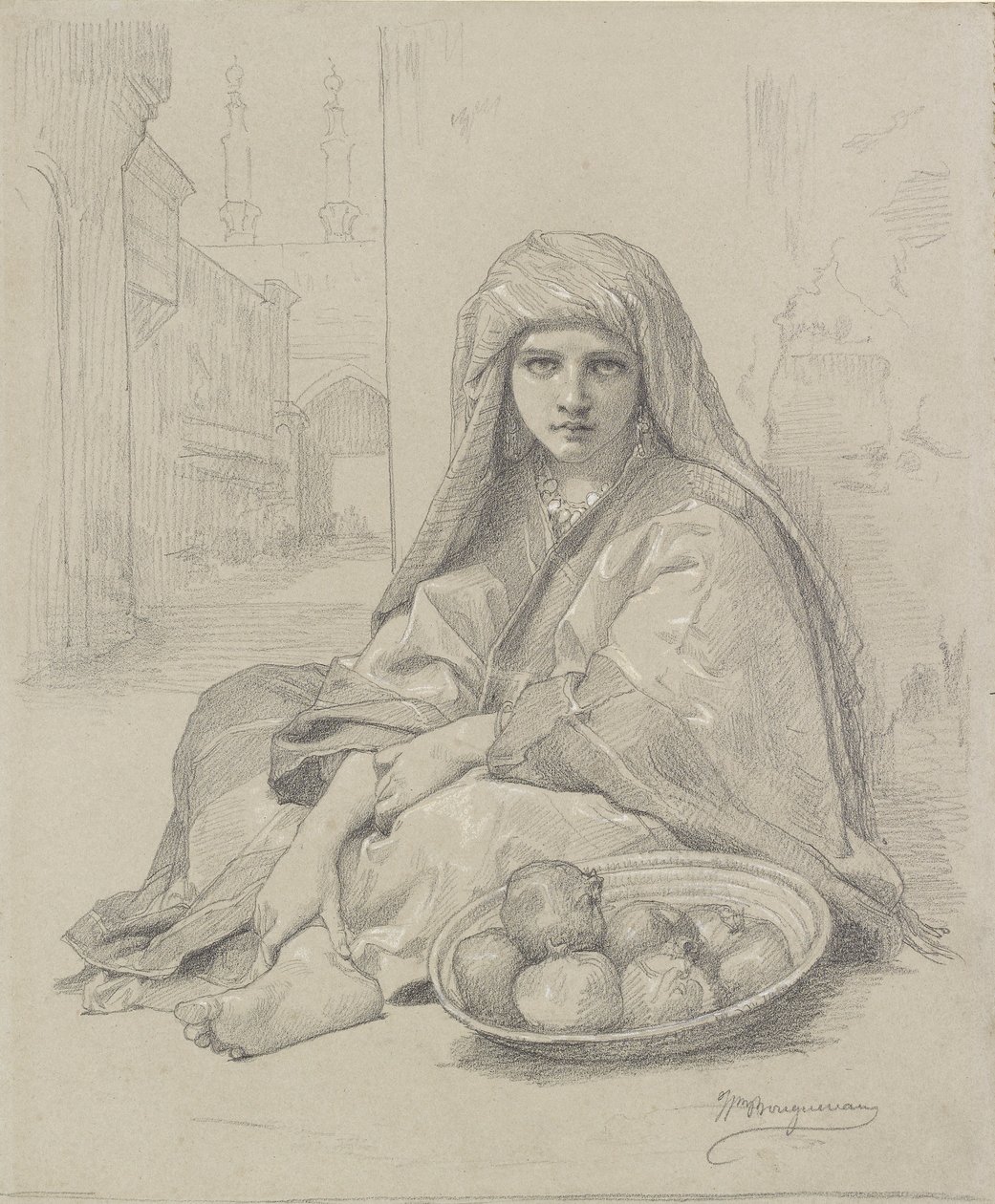 Pohjoisafrikkalainen tyttö myy granaattiomenia, 1800-luvun loppu tekijältä William Adolphe Bouguereau