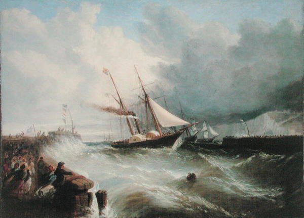 Prinssi Albertin saapuminen Doveriin matkalla Lontooseen avioitumaan kuningatar Victorian kanssa vuonna 1840 (öljy kankaalle) tekijältä William Adolphus Knell