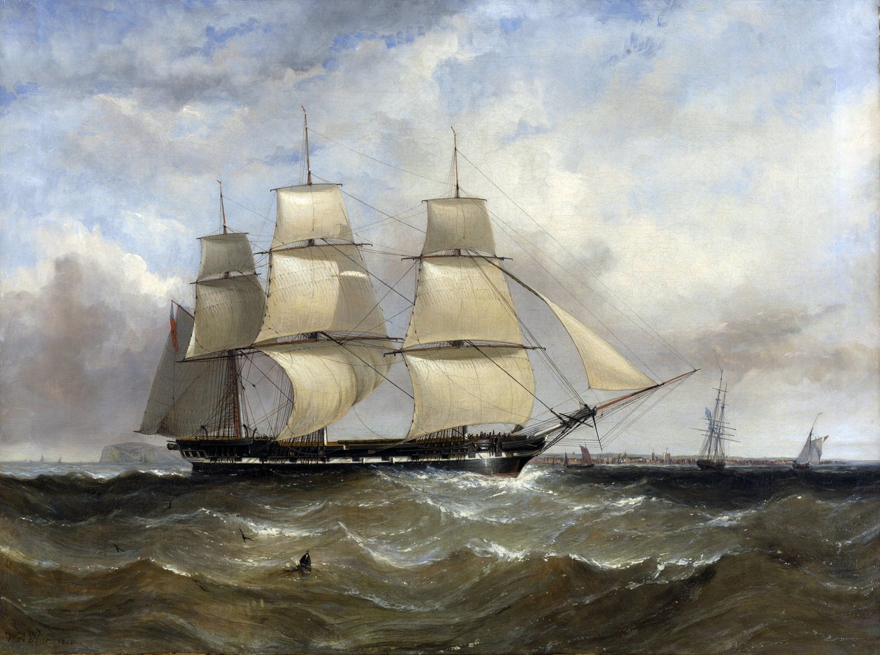 Mountstewart Elphinstone -vene avomerellä. Öljy kankaalle tekijältä William Adolphus Knell