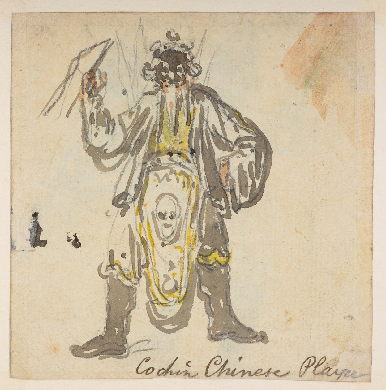185v. Cochin kiinalainen pelaaja. , albumista, jossa on 372 piirustusta maisemista, rannikoista, pukuista ja arjesta, jotka on tehty Lord Macartneyn Kiinan keisarin suurlähetystön aikana vuosina 1792–1794 (kynä ja akvarelli paperille) tekijältä William Alexander