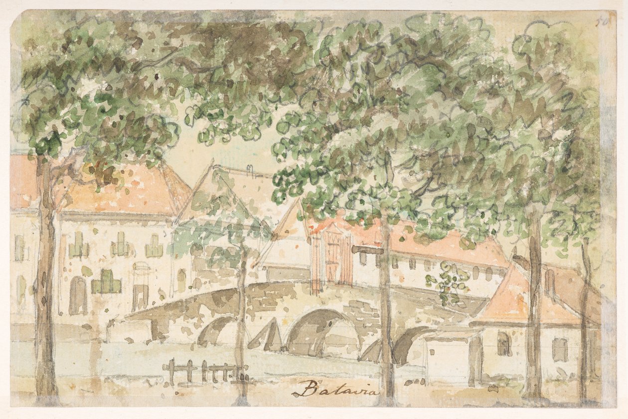 33v "Batavia"  Albumilta, jossa on 372 piirustusta maisemista, rannikoista, pukuista ja arjesta, jotka on tehty Lord Macartneyn Kiinan keisarin suurlähetystön aikana vuosina 1792–1794 (kynä ja akvarelli paperille) tekijältä William Alexander