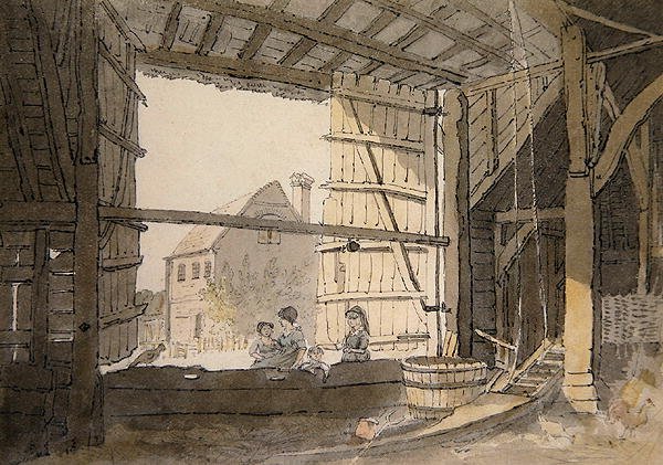Figuurit Barn Doorwayssa Parsonage Housessa, lähellä Addingtonia, Kentissä (kynä ja akvarelli paperille) tekijältä William Alexander