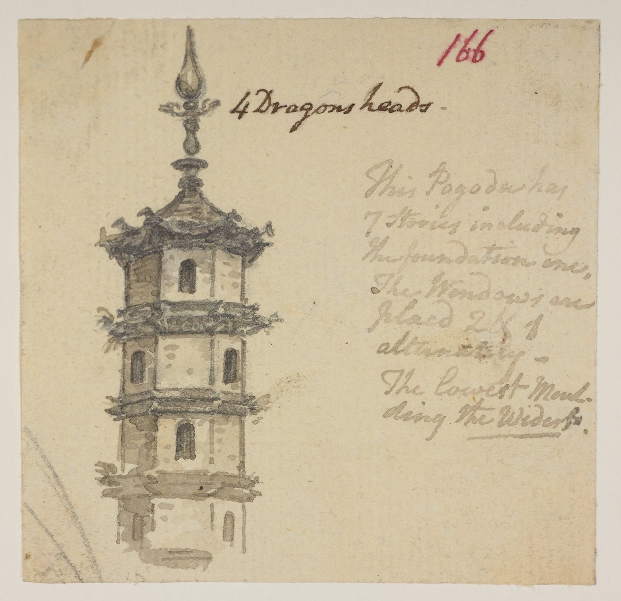 f.63 166 Temppeli. , albumista, jossa on 372 piirustusta maisemista, rannikoista, pukuista ja arjesta, jotka on tehty Lord Macartneyn Kiinan keisarin suurlähetystön aikana vuosina 1792–1794 (kynä ja akvarelli paperille) tekijältä William Alexander