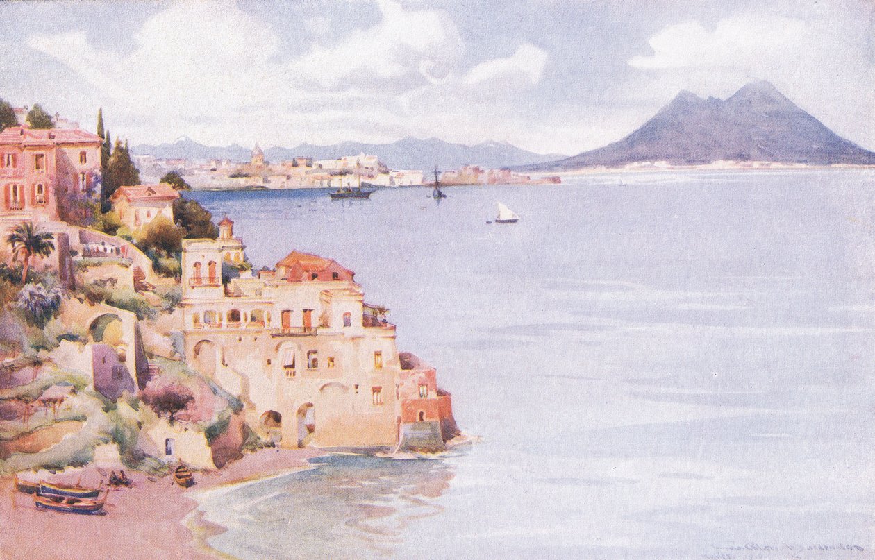 Napolinlahti, Hutchinsonin maalauksellisesta Euroopasta, julkaisija Hutchinson & Son, n. 1930 (värilitho) tekijältä William Alister Macdonald