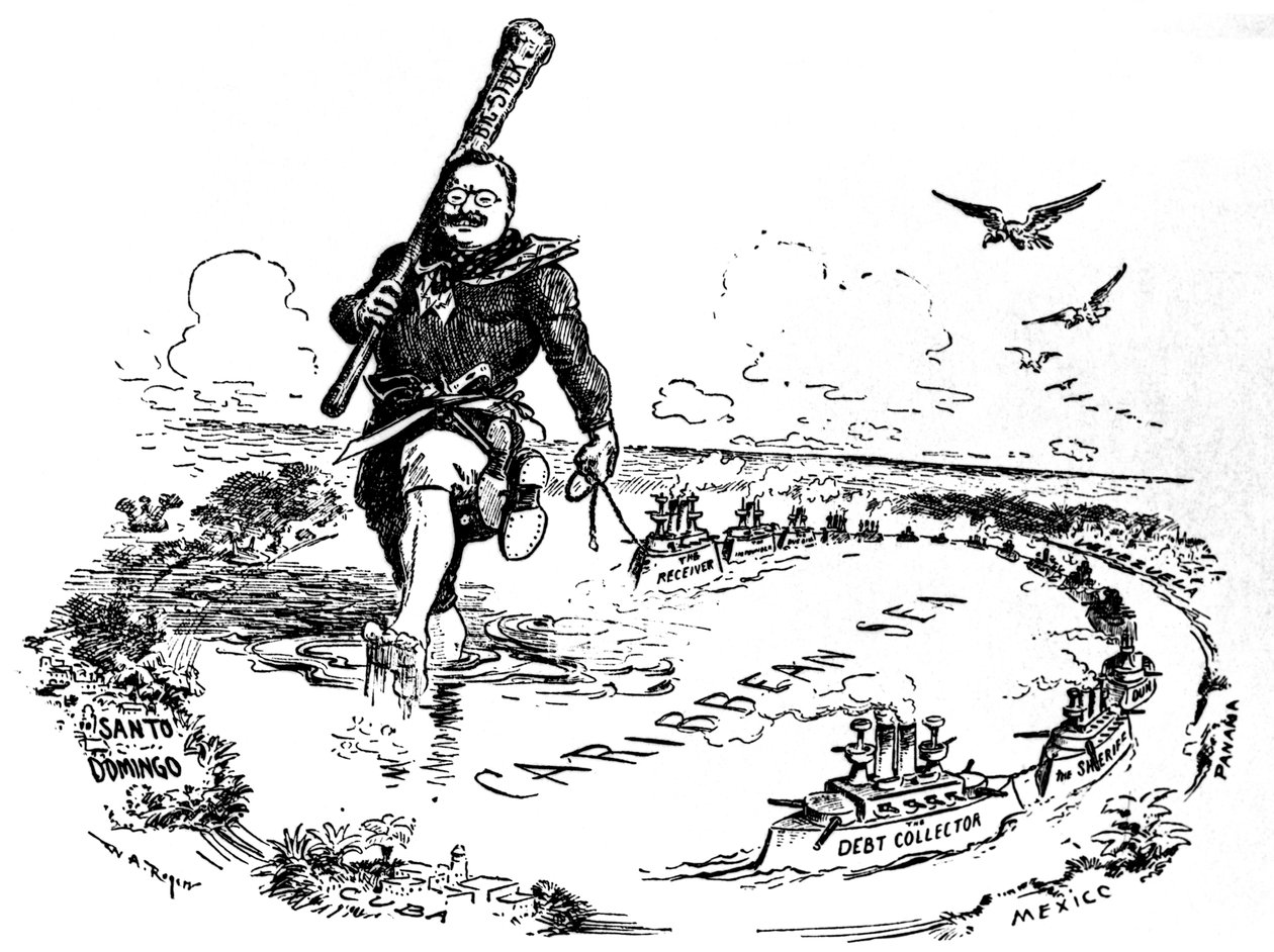 Iso keppi Karibianmerellä. Karikatyyri Theodore Rooseveltista, 1904 tekijältä William Allen Rogers