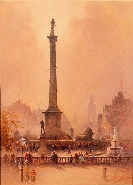 Trafalgar-päivän juhla, Trafalgar Square (akvarelli paperille) tekijältä William Allister Macdonald