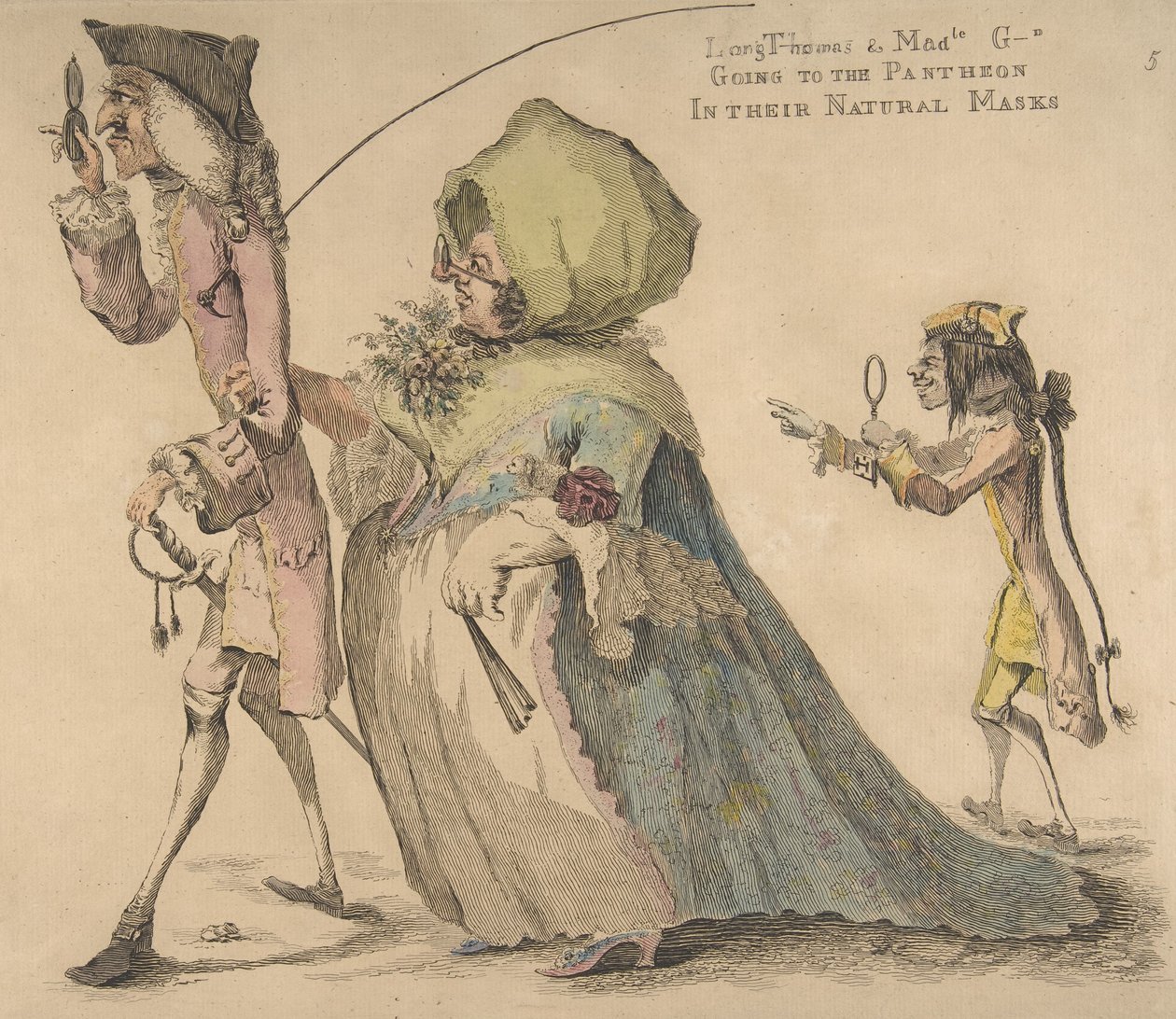Long Thomas ja Mad-le G-d menevät Pantheoniin luonnollisissa naamioissaan, 1. toukokuuta 1773. tekijältä William Austin