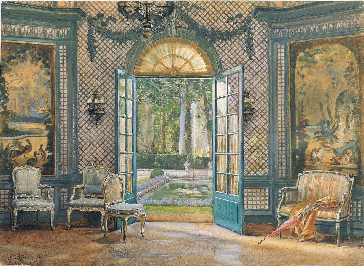"Villa Trianonin" musiikkihuone, noin 1920-luku (w/c paperilla) tekijältä William B. E. Rankin