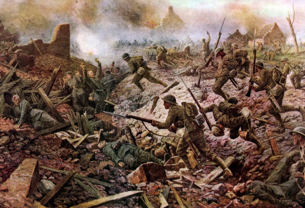 Lontoon territoriaalijoukot Pozièresissa Sommen taistelun aikana. tekijältä William Barnes (after) Wollen