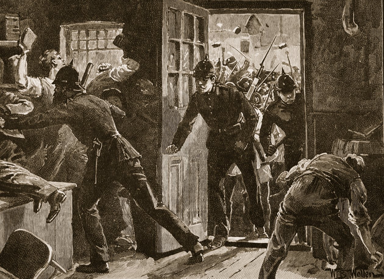 Taistelu Ennisissä National Leaguersin ja poliisin välillä, 1886, kuva Cassell