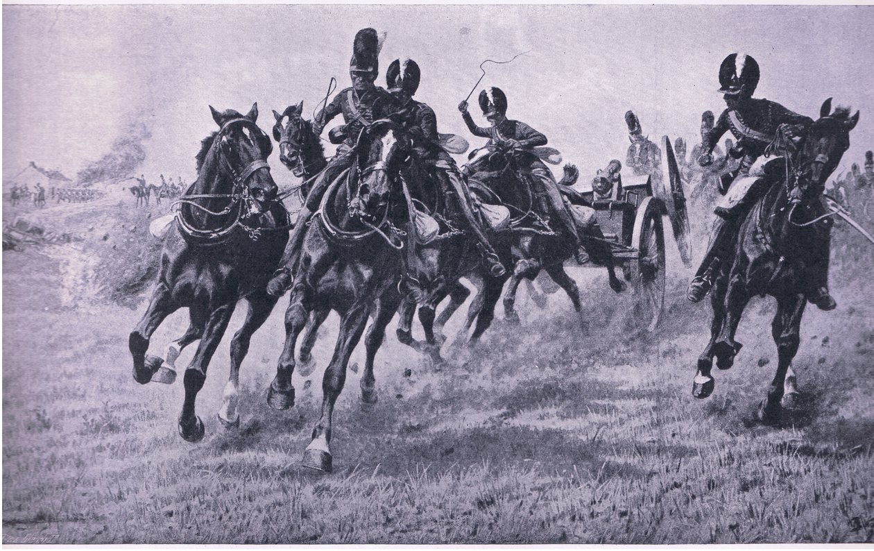 Aseet eteen: Waterloo 18. kesäkuuta 1815, kuvitus brittiläisistä taisteluista maalla ja merellä, 1915 tekijältä William Barnes Wollen