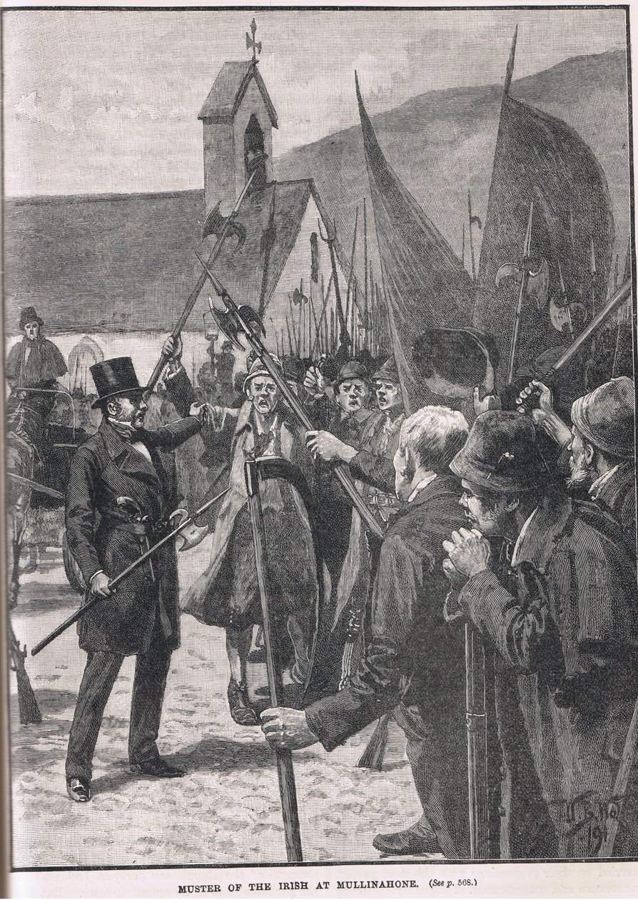 Muster of the Irish Mullinahonessa, kuvitus Cassellin teoksesta "Illustrated History of England", julkaistu n. 1910 tekijältä William Barnes Wollen