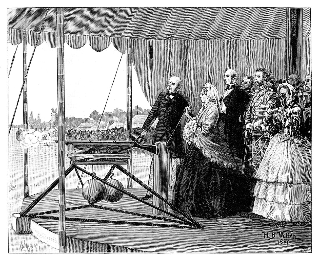 Kuningatar Victoria ampui ensimmäisen laukauksen Wimbledonissa heinäkuussa 1860 1887. tekijältä William Barnes Wollen