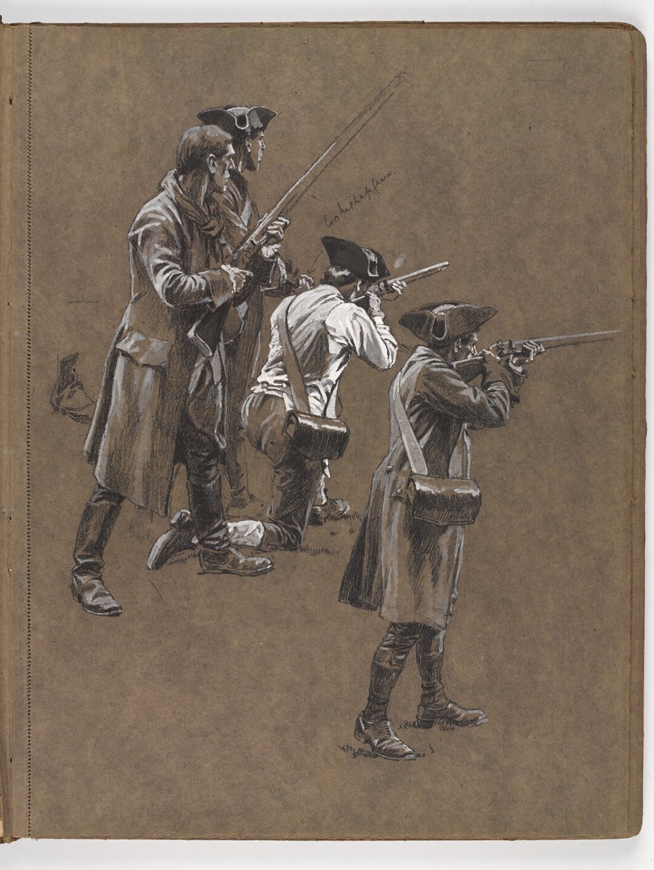 Tutkimus William Barns Wollenin öljymaalaukseen, Lexingtonin taistelu 1775? tekijältä William Barnes Wollen