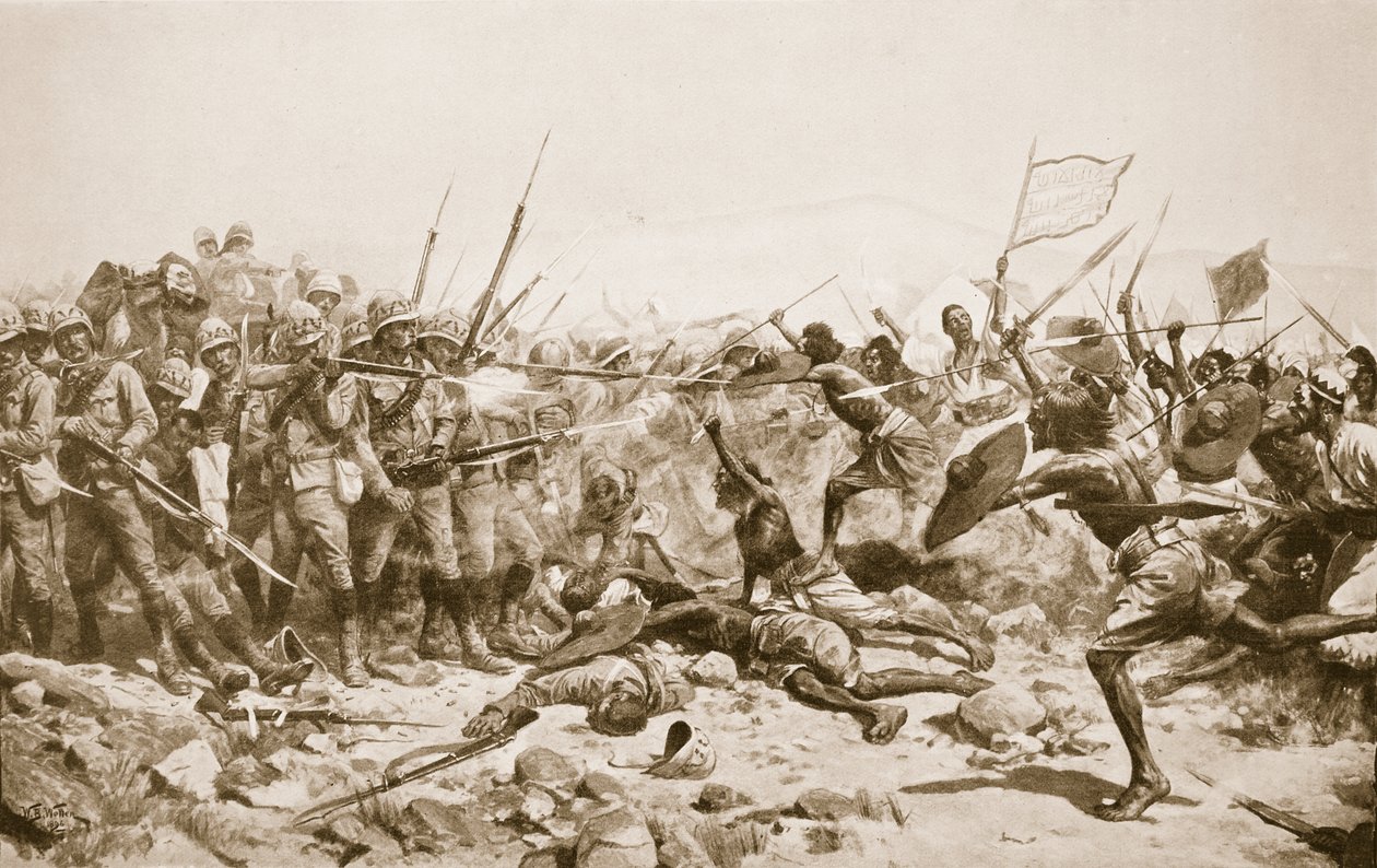 Abu Klean taistelu, 17. tammikuuta 1885, kuvitus teoksesta "Hutchinsons History of the Nations", n. 1910 tekijältä William Barnes Wollen