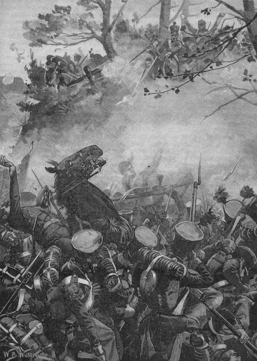 Ranskalaiset ryntäsivät eteenpäin voitonhuudoilla ja ampumalla alas ontolle tielle, 1902 tekijältä William Barnes Wollen