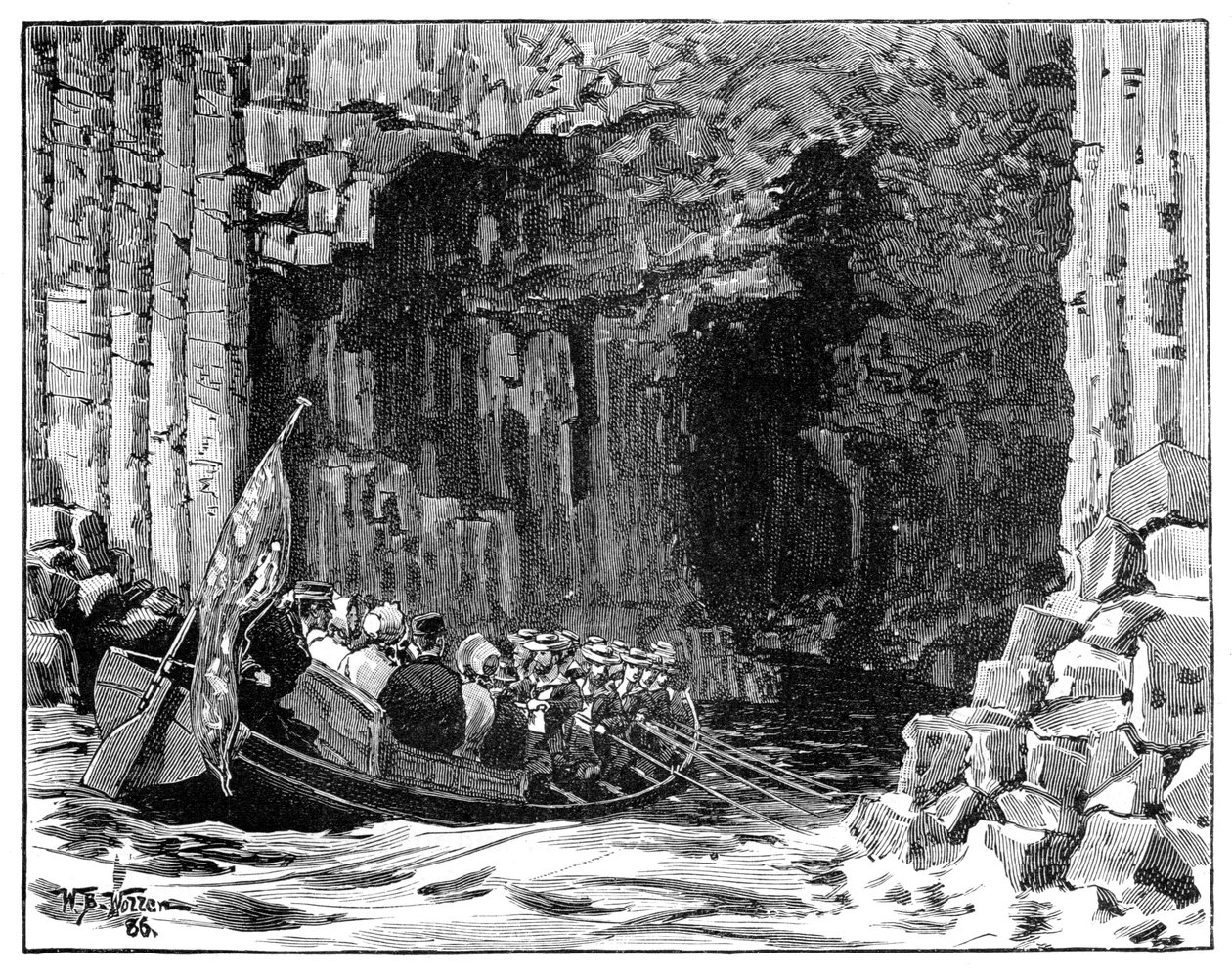Kuninkaallinen vierailu Fingals-luolaan, Staffa, Skotlanti, 1847, 1900. tekijältä William Barnes Wollen