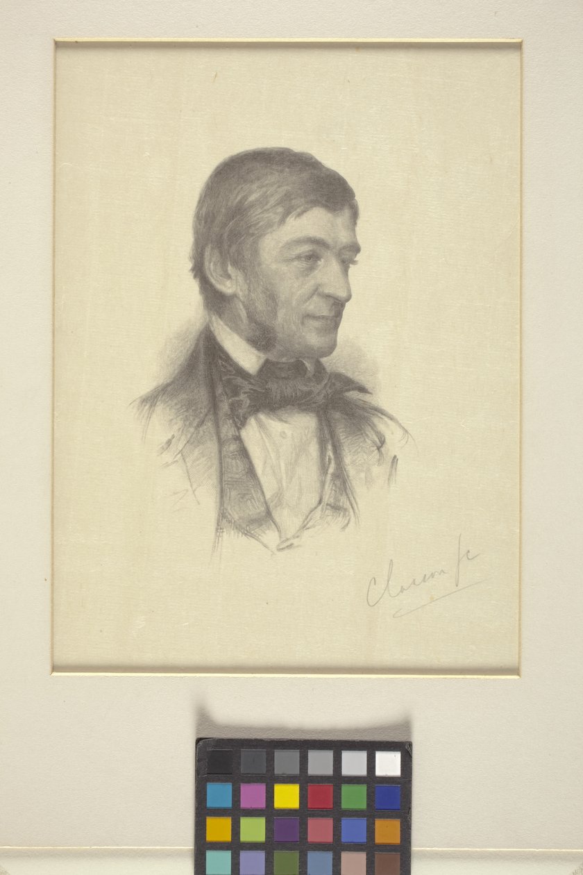 Ralph Waldo Emersonin muotokuva (puukaiverrus) tekijältä William Baxter Palmer Closson