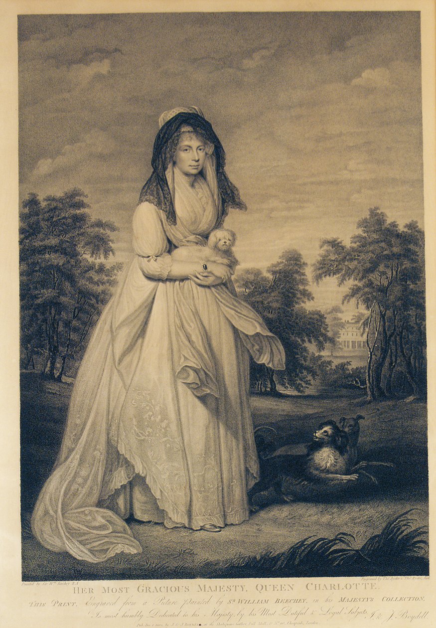 Hänen armollisin Majesteettinsa kuningatar Charlotte, kaiverrus Thomas Ryder ja Thomas Ryder Jnr., 1804 tekijältä William Beechey