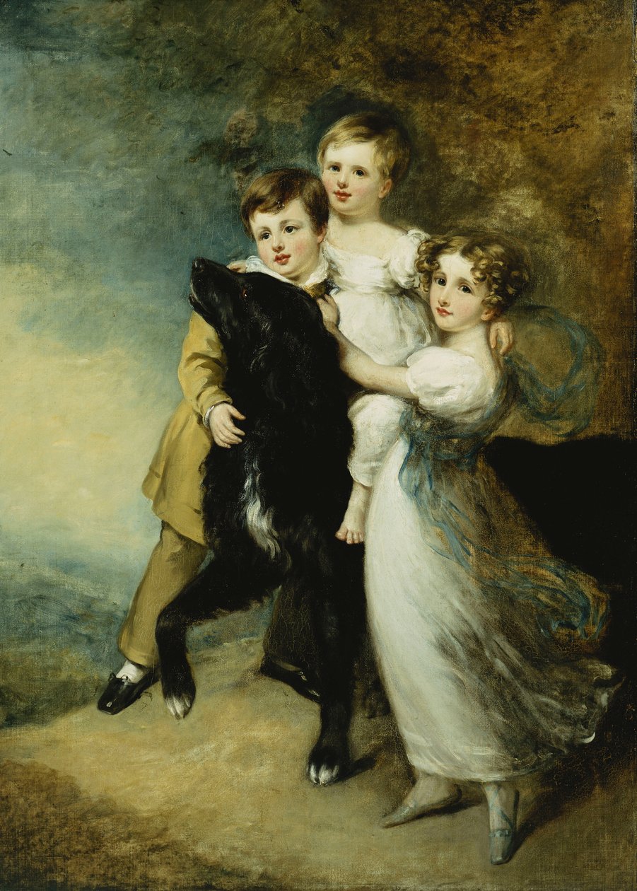 Kolme lasta koiran kanssa maisemassa, tekijältä William Beechey