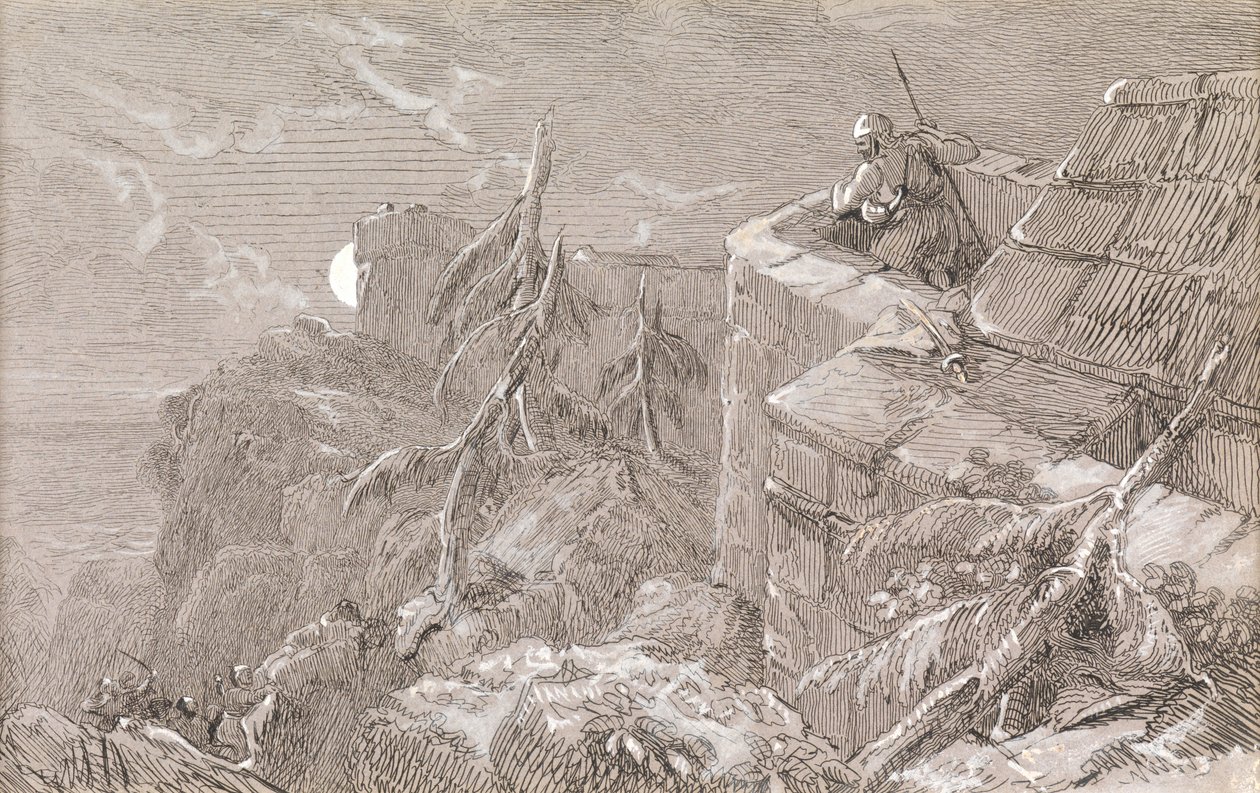 Castling the Castle (kynä ja muste vartalovärillä) tekijältä William Bell Scott
