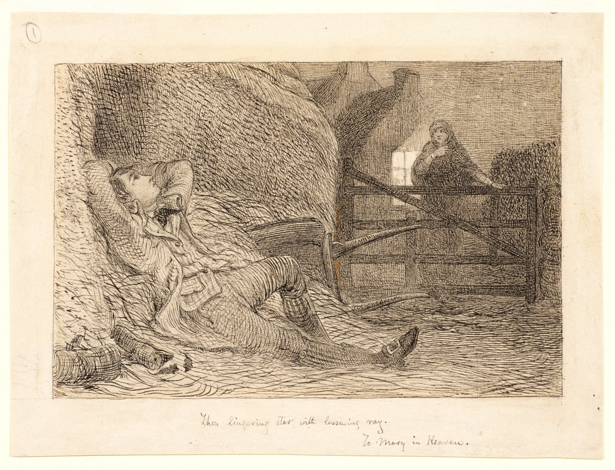 Tutkimus teokselle "To Mary in Heaven", n. 1871 (grafiitti, kynä ja musta muste, grafiitti) tekijältä William Bell Scott