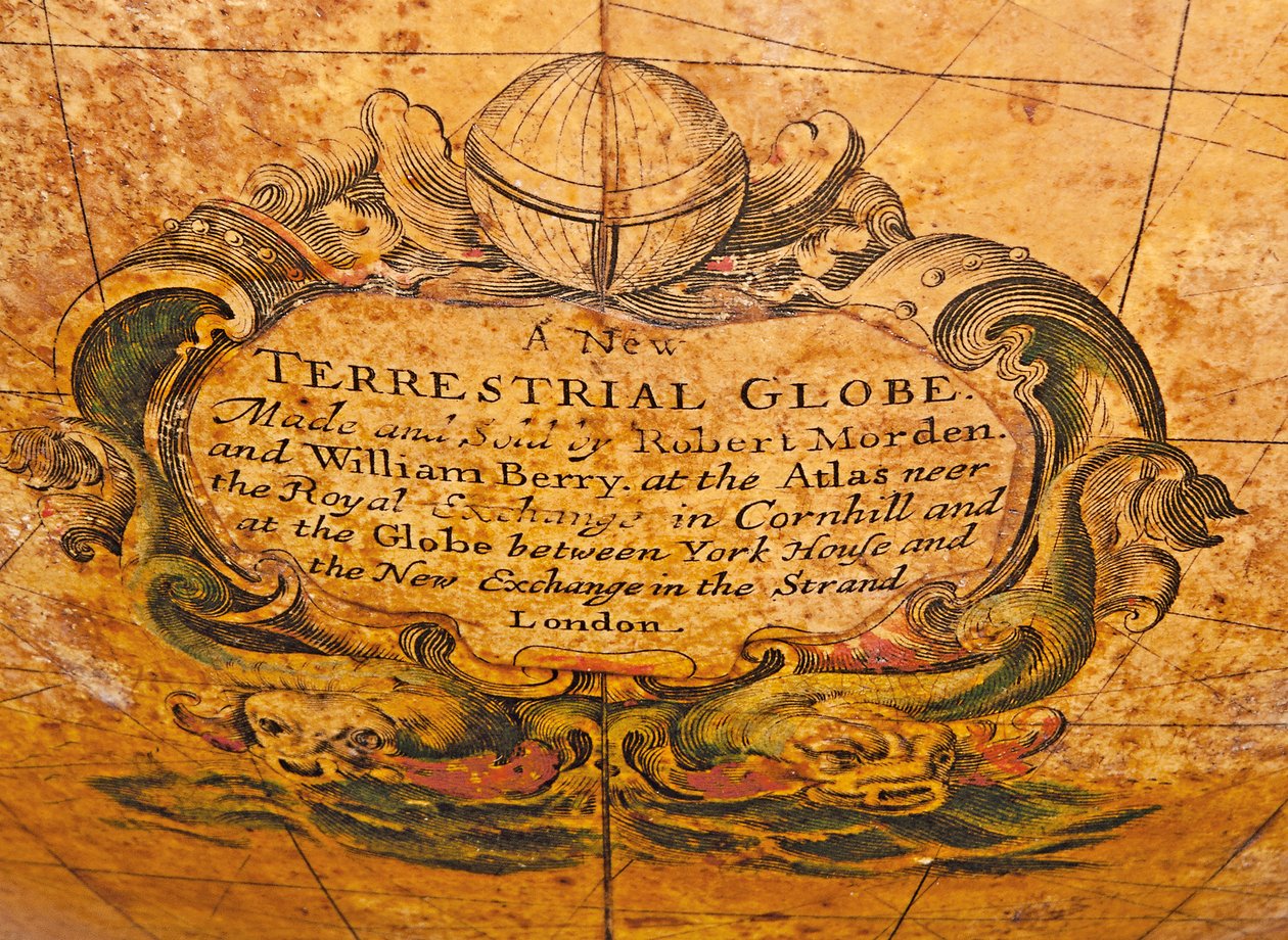 Varhainen englantilainen maanpäällinen maapallo, n. 1673 tekijältä William Berry