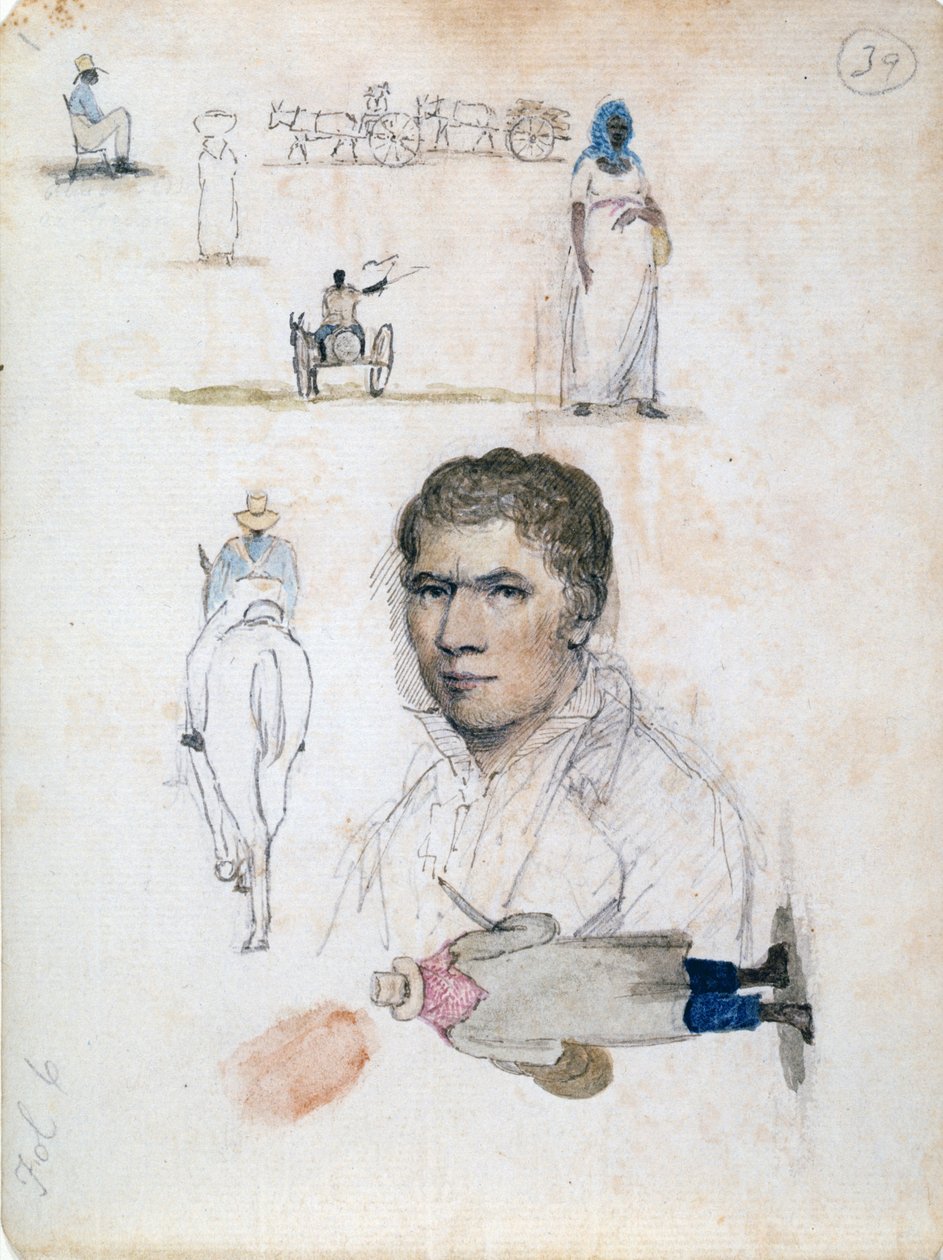 Kahdeksan pientä piirustusta, mukaan lukien muotokuva, hahmotutkimukset, kärryt, taiteilija William Berryman. tekijältä William Berryman